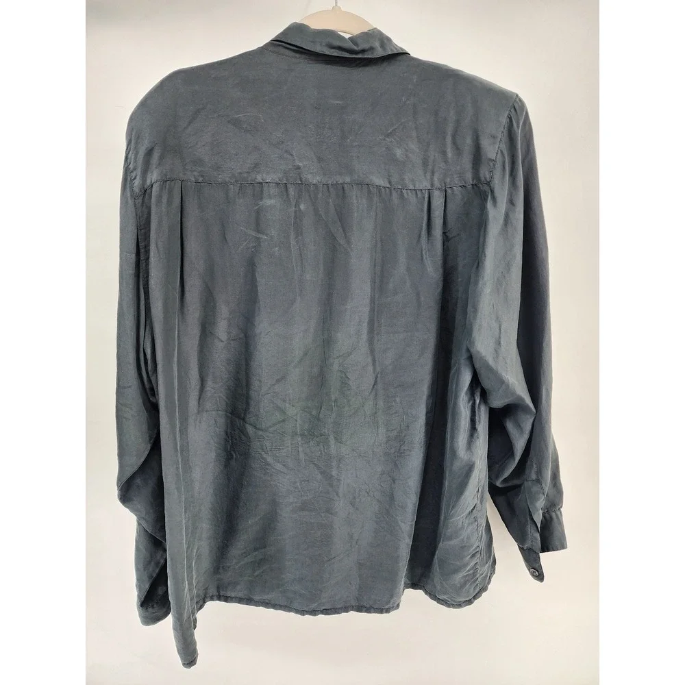 Silkage New York 100% Silk Charcoal Gray Button Down Utility Shirt Size L